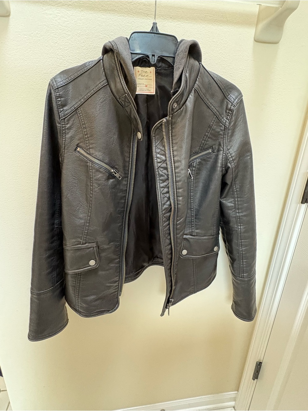 We The Free Espresso Brown Faux Leather Hooded Moto Jacket - Picture 4 of 10
